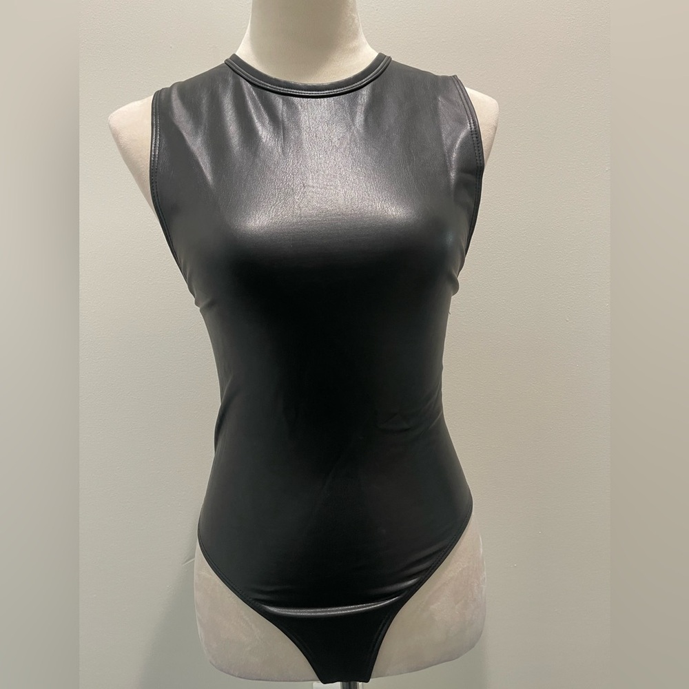 Forever 21 Black Faux Leather Bodysuit